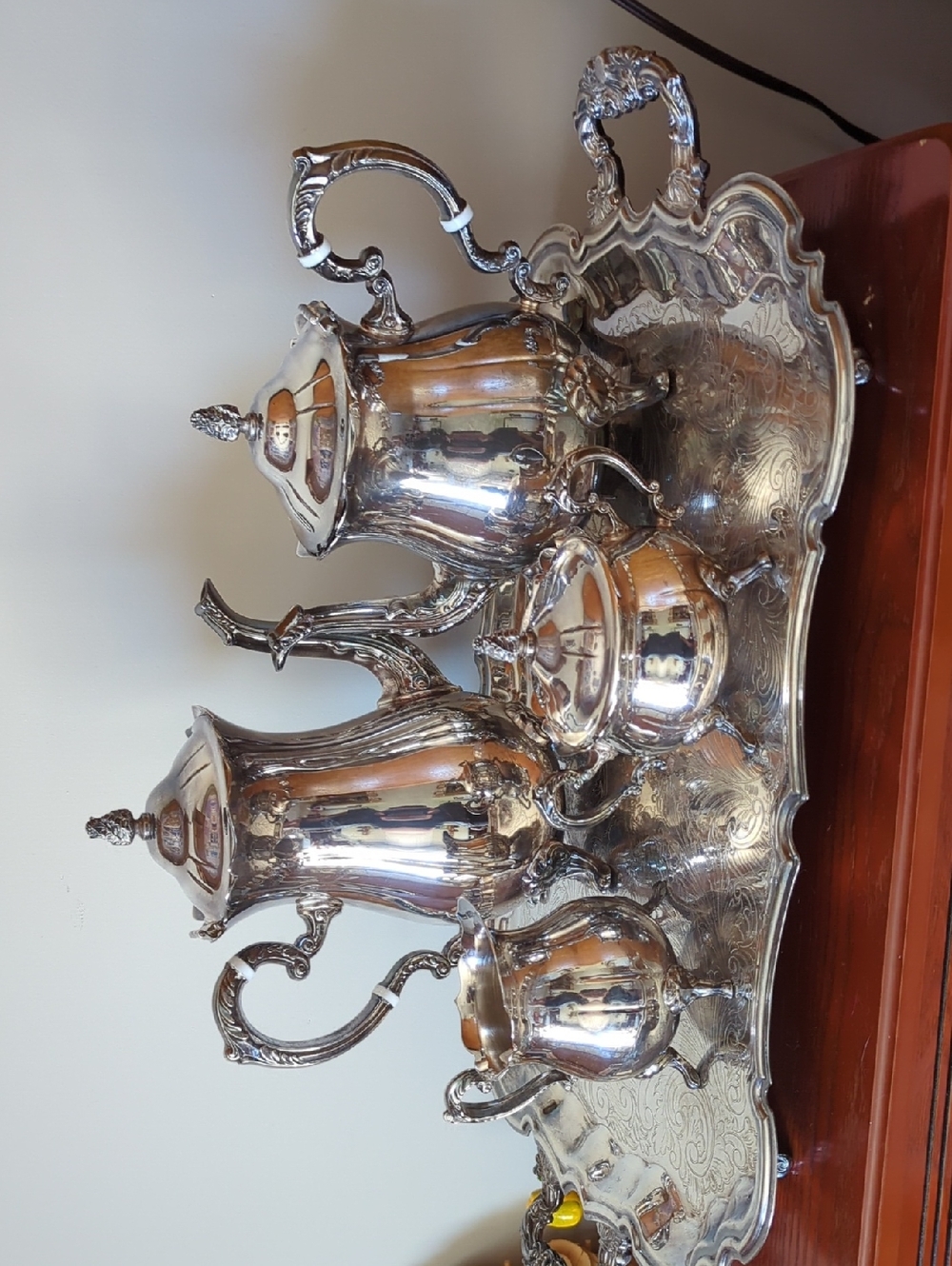 Elegant Silver Plated Tea & Coffee Service Set - Ornate Engraved Pieces